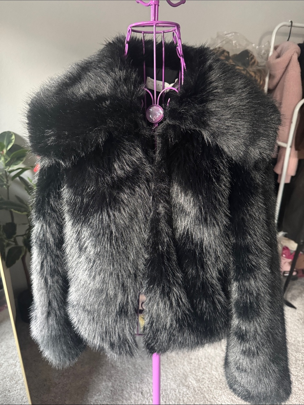 Missguided Women’s Black Faux Fur Cape-Style Coat
